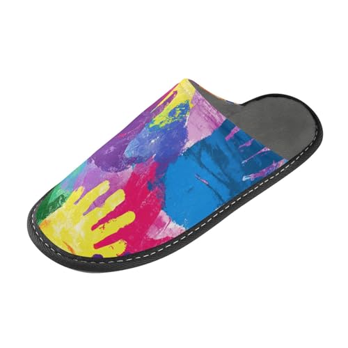 tplaotee Handabdruck-Hausschuhe für Damen, Regenbogenfarben, Hausschuhe für Damen, Innenbereich, mit Memory-Schaum, für Haus, Schlafzimmer von tplaotee