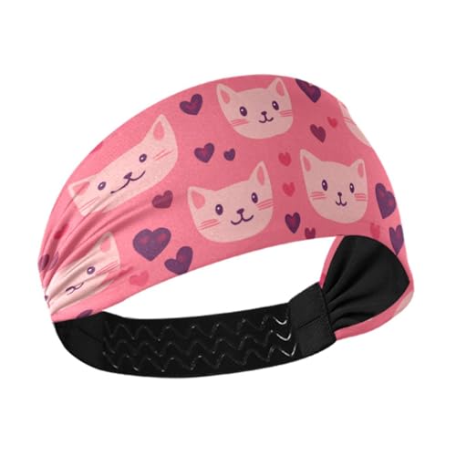 tplaotee Happy Valentine Heart Cartoon Cat Pink Moisture Wicking Thick Headbands Elastic headbands for Women for Cycling Yoga Volleyball basketball von tplaotee