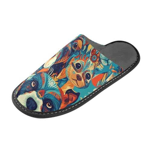 tplaotee Hausschuhe, Boho-Stil, primitive Hunde, warme Hausschuhe für Damen, Innenbereich, mit Memory-Schaum, für Haus, Schlafzimmer, Primitive Hunde im Boho-Stil, 37.5/38 EU von tplaotee