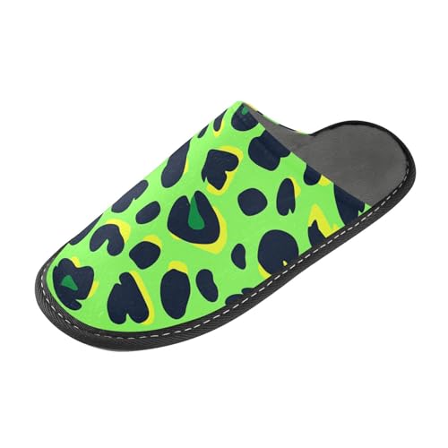 tplaotee Hausschuhe für Damen, Leopardenfell-Druck, Rasen-Grün, Schwarz, Hausschuhe für Damen, Innenbereich, mit Memory-Schaum, für Haus, Schlafzimmer von tplaotee