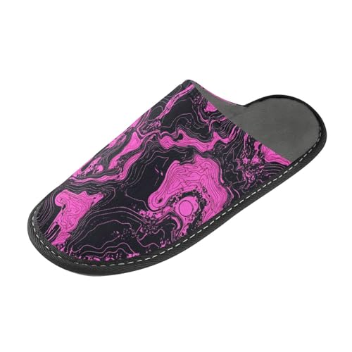 tplaotee Hausschuhe für Damen, mit unregelmäßiger Textur, für den Innenbereich, mit Memory-Schaum, Schwarz / Rosa von tplaotee
