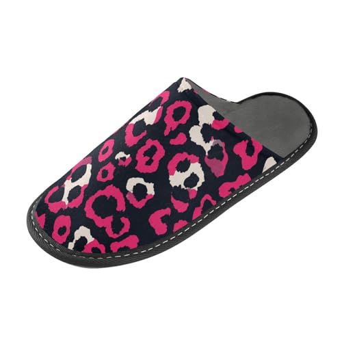 tplaotee Hausschuhe mit Leopardenmuster, Magenta, Schwarz, für Damen, Hausschuhe, Innenbereich, mit Memory-Schaum, für Haus, Schlafzimmer von tplaotee