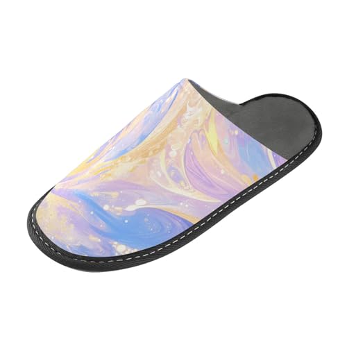 tplaotee Hausschuhe mit Memory-Schaum, abstrakter Kunststil, Gelb / Violett von tplaotee