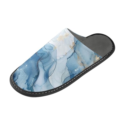 tplaotee Hausschuhe mit abstrakter Aquarellmalerei, blaue und weiße Marmor-Hausschuhe, für Damen, mit Memory-Schaum, für Haus, Schlafzimmer, Abstraktes Aquarellgemälde, blauer und weißer Marmor, 6-7 von tplaotee