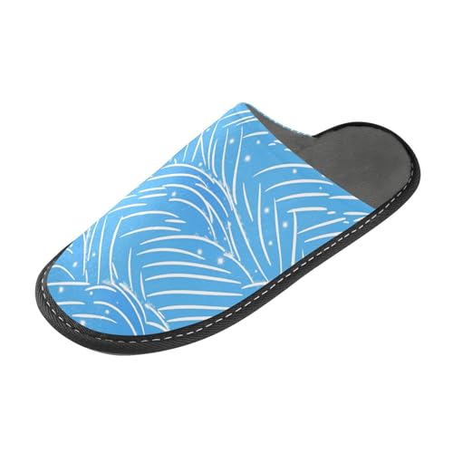 tplaotee Hellblaue Linie Punktmuster Damen Hausschuhe Slipper für Frauen Indoor mit Memory-Schaum für Haus, Schlafzimmer von tplaotee
