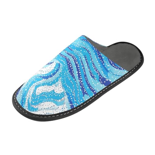 tplaotee Hellblaue Welle Schneeflocke Damen Hausschuhe Slipper für Frauen Indoor mit Memory-Schaum für Haus, Schlafzimmer von tplaotee