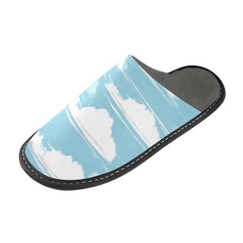 tplaotee Himmelblaue und reinweiße Streifenmuster Doodle Art Damen Hausschuhe Indoor Hausschuhe für Frauen mit Memory-Schaum für Haus, Schlafzimmer, Himmelblau und reinweißes Streifenmuster Doodle Art von tplaotee