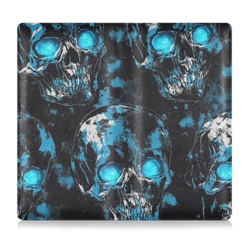 tplaotee Horror Skull Blue Neon Eyes Leder Registrierungs- und Versicherungskartenhalter Essential Wallet Case für wichtige Dokumente, Führerschein, Karten von tplaotee
