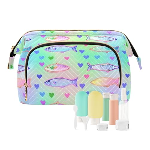 tplaotee Hot Peach Kosmetiktasche für Damen, gestreift, wasserdicht, für Kosmetik-Aufbewahrung, Bunte Fische, psychedelisch, 1 size tplaotee Hot Peach Kosmetiktasche für Damen, gestreift, wasserdicht, für Kosmetik-Aufbewahrung, Bunte Fische, psychedelisch, 1 size von tplaotee