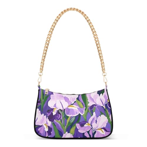 tplaotee Iris Flowers trendige Umhängetasche mit Kette, Lila und Weiß, für die Arbeit von tplaotee