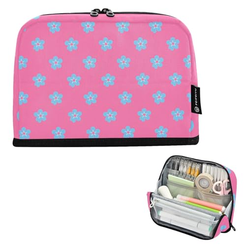 tplaotee Kleine blaue Blumen rosa Hintergrund Federmäppchen große Kapazität Make-up Taschen Multifunktionale Organizer-Box für Schüler Mittelschule estuches para lapices von tplaotee