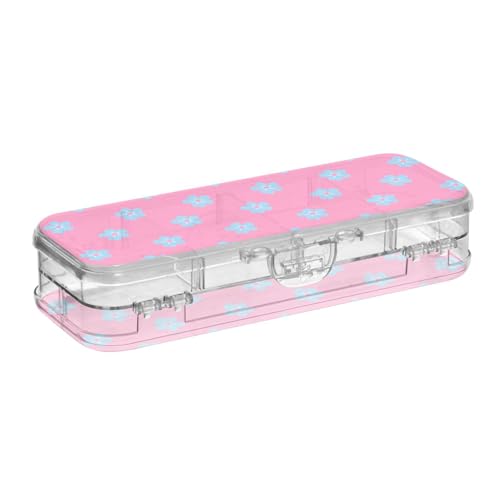 tplaotee Kleine blaue Blumen rosa Hintergrund entworfen Bleistift Aufbewahrungsbox transparent 2 Schichten harte Stifte Etui Boxen für Kunstbedarf mit Deckel von tplaotee
