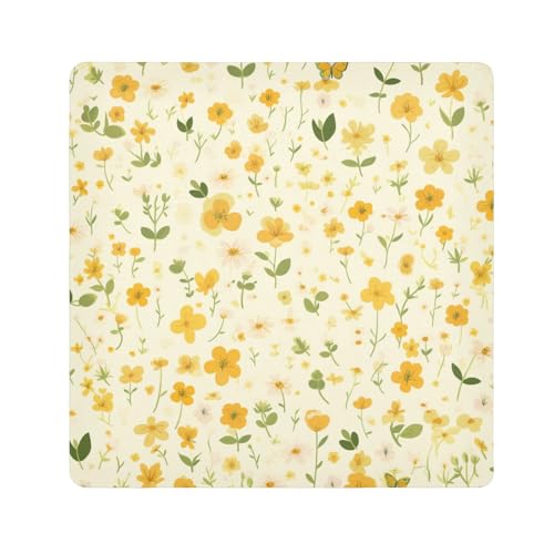 tplaotee Kleine gelbe Blumen tragbare Make-up-Tasche aus Stoff, Reisetasche, Organizer, Verpackung, Kameralinse, Tuch, Kosmetik-Organizer für Reisen, Größe 55,1 x 55,1 cm von tplaotee