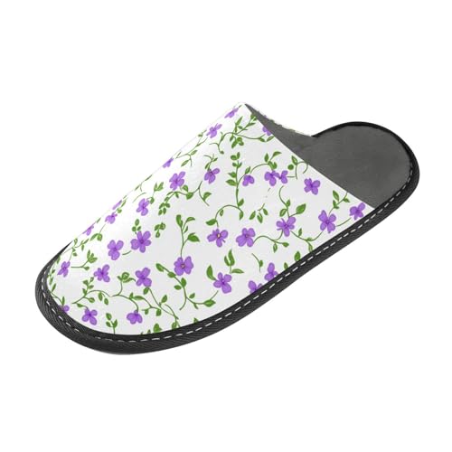 tplaotee Kleine lila Blumen grüne Reben Vintage warme Damen-Hausschuhe mit Memory-Schaum für Haus, Schlafzimmer, Kleine lila Blumen grüne Reben Vintage, 38.5/39 EU von tplaotee