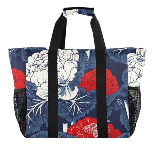 tplaotee Kohltasche im japanischen Stil, blau, rot, Mehrzweck-Tragetasche, wiederverwendbar, faltbar, Strandtasche, wasserdicht, Segeltuch, Auto-Tragetasche von tplaotee