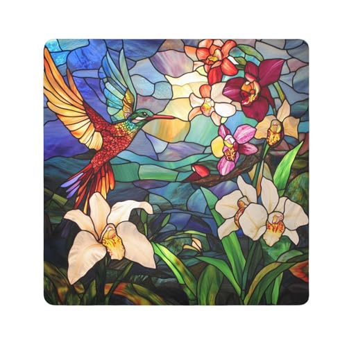 tplaotee Kosmetiktasche aus Buntglas, schöne Vögel, bunte Orchideen, Blumen, schützende Reise-Kosmetiktasche, Organizer, Verpackung, Kameralinse, Tuch für Organisation, Größe 55,1 x 55,1 cm von tplaotee