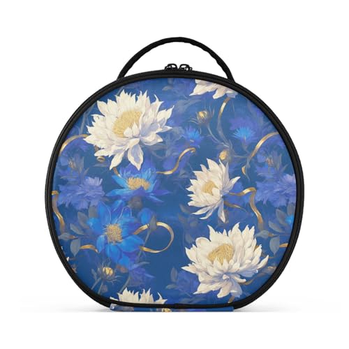 tplaotee Kosmetiktasche mit Gänseblümchen, mit Fächern und Griff, tragbare Tasche für Damen, mit verstellbaren Trennwänden, 27,9 cm, Blau und Weiß von tplaotee