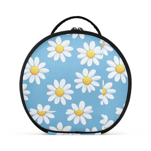 tplaotee Kosmetiktasche mit Gänseblümchen, vertikal, freistehend, Kosmetiktasche für Damen, mit verstellbaren Trennwänden, 27,9 cm, Blau und Weiß von tplaotee