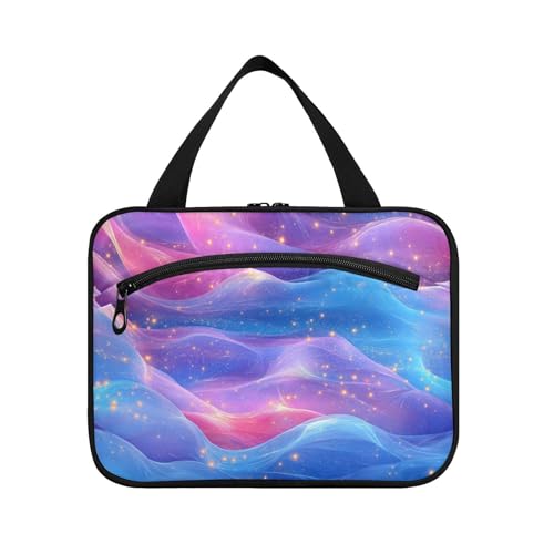 tplaotee Kosmetiktasche mit Haken, kompakte Designer-Kosmetiktasche für Damen, Motiv: Welle, Pink Royal Blue Wave Fluid Art Style, Maleta Para Maquillaje M, Rosa Königsblau Wave Fluid Art Style von tplaotee