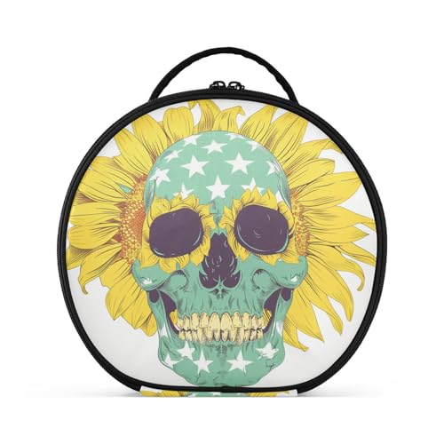 tplaotee Kosmetiktasche mit Sternenflagge, Totenkopf-Skelett, Sonnenblume, Jadegelb, Reisegröße, Zubehör, Portabloiletry Tasche für Damen, mit verstellbaren Trennwänden, 27,9 cm von tplaotee