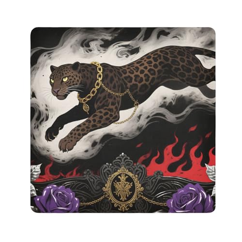 tplaotee Kosmetiktasche mit braunem Leopardenmuster und violetter Rose, Gothic-Stil, selbstklebende Make-up-Tasche, Stoff, Make-Up-Organizer, für Kamera, Objektiv, Tuch, Kosmetik-Organizer für Reisen von tplaotee