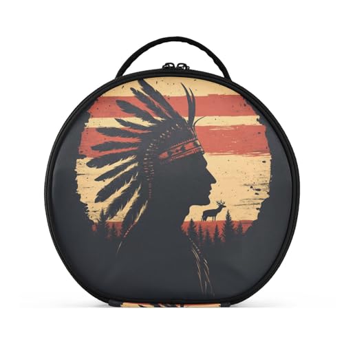tplaotee Kosmetiktasche mit indischem Kopfschmuck, Western-Stil, Cowboy-Stil, Silhouette, mit Fächern und Griff, leichte Kosmetiktasche für Damen, mit verstellbaren Trennwänden, 27,9 cm von tplaotee