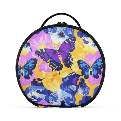 tplaotee Kulturbeutel mit Fächern und Griff, Motiv: Schmetterlinge und Blumen, lebendige Farben, Kosmetiktasche für Geldbörse, mit verstellbaren Trennwänden, 27,9 cm von tplaotee