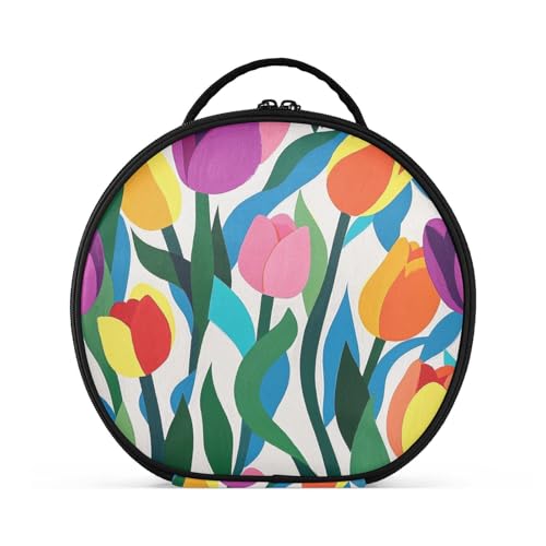 tplaotee Kulturbeutel mit bunten Blumen, mit Fächern und Griff, tragbare Make-up-Tasche für Damen, mit verstellbaren Trennwänden, 27,9 cm von tplaotee