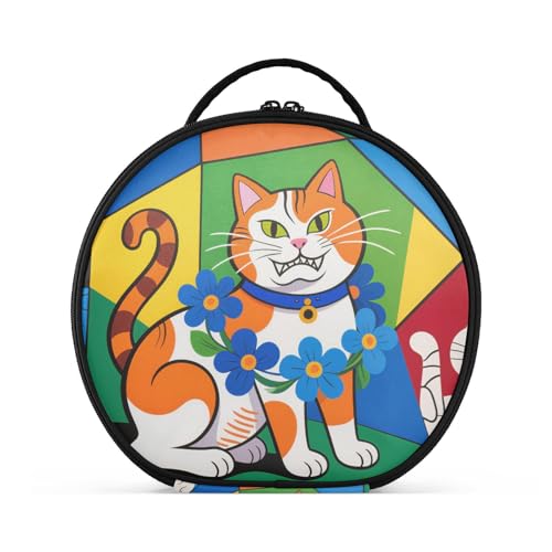 tplaotee Kulturbeutel mit bunten geometrischen Linien, mit Fächern und Griff, große Kosmetiktasche für Damen, mit verstellbaren Trennwänden, 27,9 cm von tplaotee