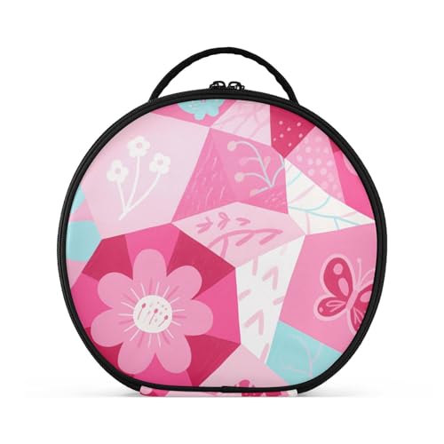 tplaotee Largravel Kosmetiktasche für Damen, geometrische Formen, Blumen, mit Fächern und Griff, 27,9 cm, Rosa von tplaotee