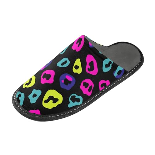 tplaotee Leopard Muster Blau Lila Schwarz Damen Hausschuhe Warme Hausschuhe für Frauen Indoor mit Memory Foam für Haus Schlafzimmer von tplaotee