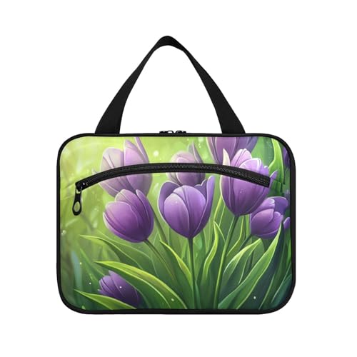 tplaotee Lila Tulipa Blumen Frühling Hängetasche für Frauen Reisen mit Haken, Designer-Make-up-Tasche, Organizer für Reiseutensilien für Frauen, Reisen, Cartera Para Maquillaje M, Violette von tplaotee
