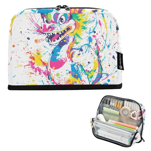 tplaotee Lustiges buntes Federmäppchen mit Drachen-Motiv, großes Fassungsvermögen, Federmäppchen mit hoher Kapazität, Stiftehalter für Studenten, Büro, Utiles, Ecolares und Jugendliche von tplaotee