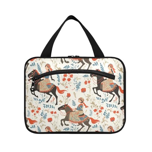 tplaotee Mädchen Blumen Boho Pferd hängende Reise Kosmetiktasche für Frauen mit Haken Designer Chic Taschen für Männer für Erwachsene Reise Maletín para maquillaje M, Mädchen Blumen Boho Pferd, Medium von tplaotee