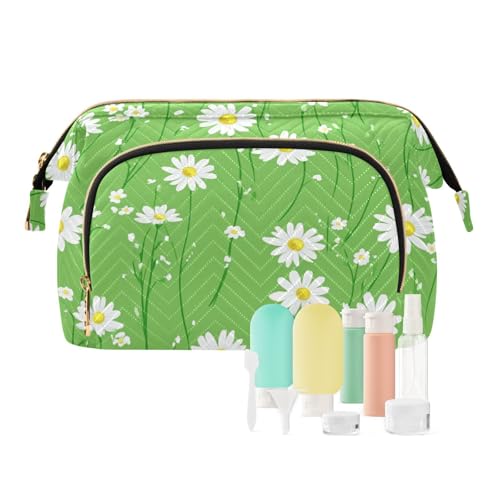 tplaotee Make-up-Kosmetiktasche mit Reißverschluss, für Damen, mit Gänseblümchen-Motiv, Grün, Gänseblümchen-Grasgrün, 1 size von tplaotee