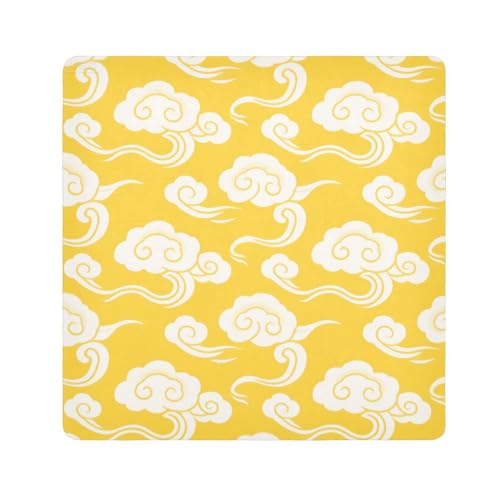 tplaotee Make-up-Tasche mit chinesischem Glückswolkenmuster, gelber Hintergrund, tragbare Make-up-Tasche, Organizer, Verpackung, Kameralinse, Tuch, Kosmetik-Organizer für Reisen, Größe 55,1 x 55,1 cm von tplaotee