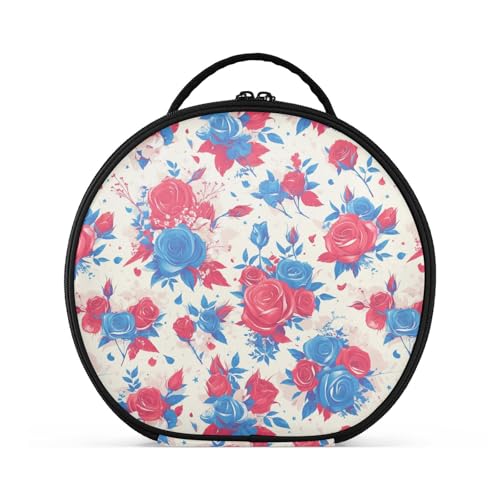 tplaotee Make-up-Tasche mit roten und blauen Rosen zum 4. Juli, Reisegröße, große Kosmetiktasche für Geldbörse mit verstellbaren Trennwänden, 27,9 cm von tplaotee