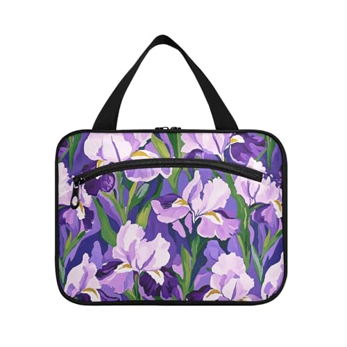 tplaotee Make-up-Tasche zum Aufhängen, mit Irisblumen, mit Haken, niedlicher Designer-Make-up-Tasche, Organizer für Reisen, Zubehör für Damen, Urlaub, Brochas, Maquillaje M, Violett und Weiß von tplaotee