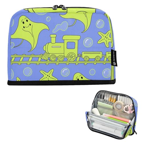 tplaotee Manta Ray Federmäppchen mit Tiermotiv, fluoreszierend, Grün, großes Fassungsvermögen, Kosmetiktasche, multifunktional, Organizer-Box für Studenten, adrette Schule, Cartuchera Ecolar Para von tplaotee