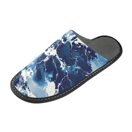 tplaotee Marineblau-weißes Marmormuster, Damen-Slipper, Hausschuhe, Hausschuhe, Hausschuhe, Hausschuhe, Hausschuhe, Hausschuhe, Hausschuhe, Hausschuhe, für Innenbereich, von tplaotee