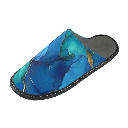 tplaotee Marmor Royal Blue Green Damen Hausschuhe Slipper für Damen Indoor mit Memory-Schaum für Haus, Schlafzimmer von tplaotee