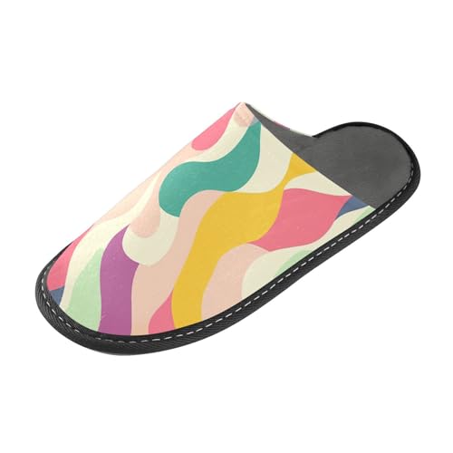 tplaotee Moderne Anstrakt Bunte Kunst Frauen Hausschuhe Indoor Hausschuhe mit Memory-Schaum für Haus, Schlafzimmer von tplaotee