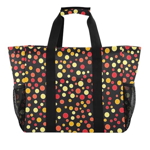 tplaotee Modische Mehrzwecktasche mit farbigen Punkten, wiederverwendbare Taschen für Lebensmittel, zusammenklappbar, große Strandtasche mit Taschen, Leinen-Wäschesack von tplaotee