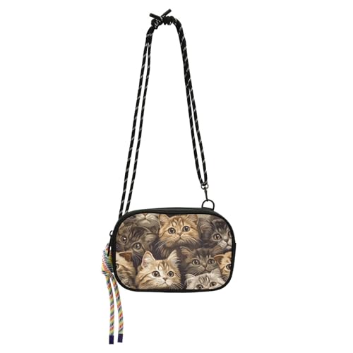 tplaotee Multi Cute Scottish Fold Cats Brown Small Crossbody Purse Womens Beauty with Credit Card Slots Over Shoulder Purse Walk dog, Multi Cute Scottish Fold Cats Brown, 1 size von tplaotee