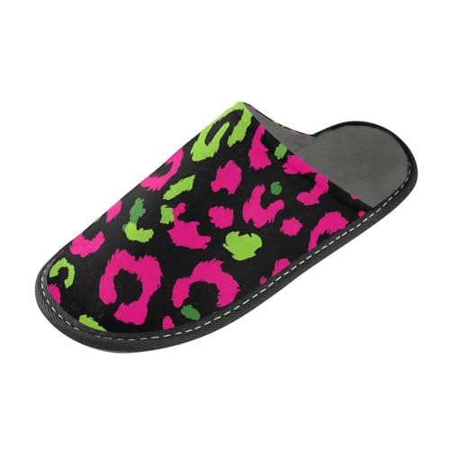 tplaotee Neon Grün Rosa Leopard Muster Damen Slipper Indoor Hausschuhe Frauen mit Memory Foam für Haus, Schlafzimmer von tplaotee