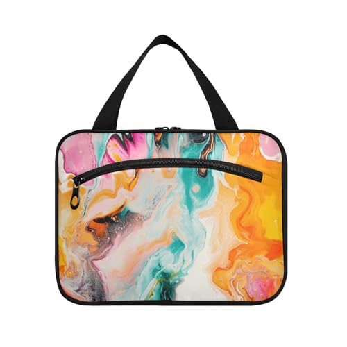 tplaotee Paint Smear Abstraktes Hängeset für Reisen mit Haken, faltbare Designer-Make-up-Taschen für Damen, Arbeit Bolsas de Maquillaje Para Mujer M, Farbschmierung, mehrfarbig, abstrakt, Medium von tplaotee