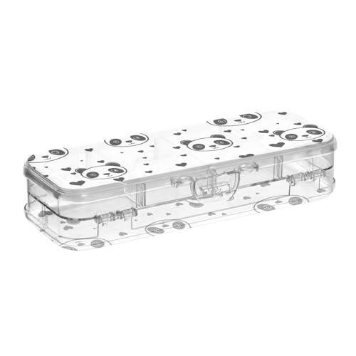 tplaotee Panda Simple Line Art Heart Valentine Designed Clear Pencil Box Double Layer Transparent Pens Case For Craft Art With Snap-Tight Lid von tplaotee