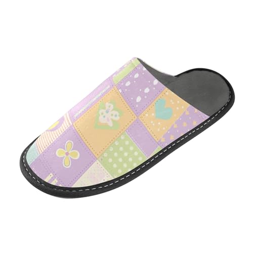 tplaotee Patchwork-Pastell-Frühlings-warme Damen-Hausschuhe für Damen, Innenbereich, mit Memory-Schaum, für Haus, Schlafzimmer, Patchwork-Pastell-Frühling, 37.5/38 EU von tplaotee