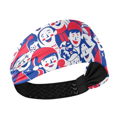 tplaotee Pattern Of People Happy Face Damen-Haarband, rutschfest, elastisches Schweißband für Laufen, Athletik, Sport, Basketball, Fußball, Rot und Blau von tplaotee