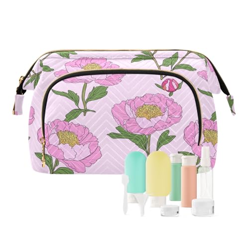 tplaotee Peony Floral Anime Cartoon Stil Kosmetik Reisetasche für Frauen Wasserdicht Damen Münzbörse Geldbörse für Kosmetik Reisen, Pfingstrosen-Blumenmuster, Anime-Cartoon-Stil, 1 size von tplaotee
